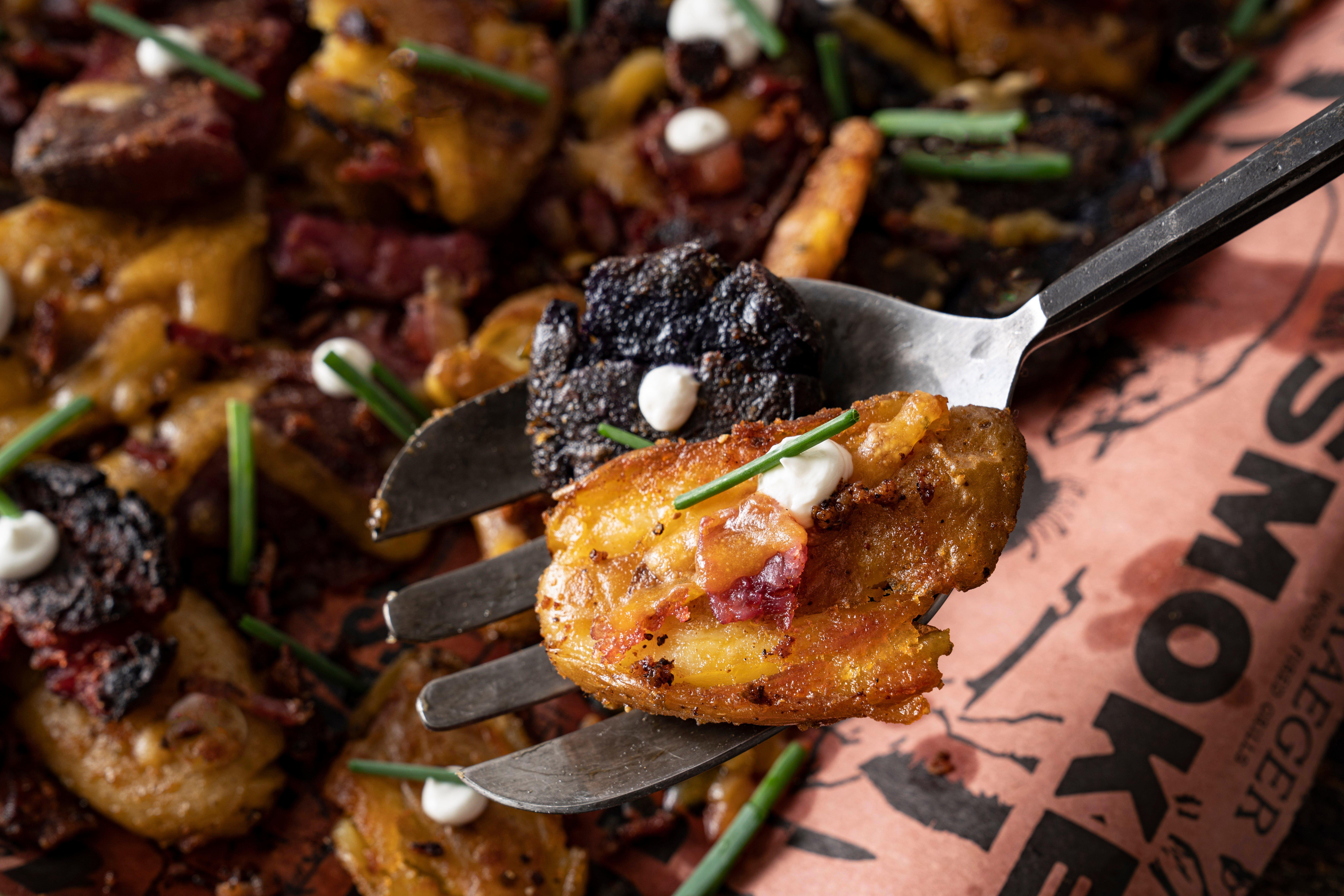 Smashed Bacon Cheddar Baby Potatoes Recipe